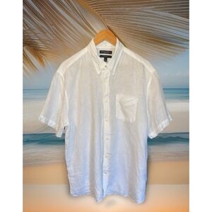 Banana Republic Shirt‎ Men L White 100% Linen Short Sleeve Standard Fit Beach